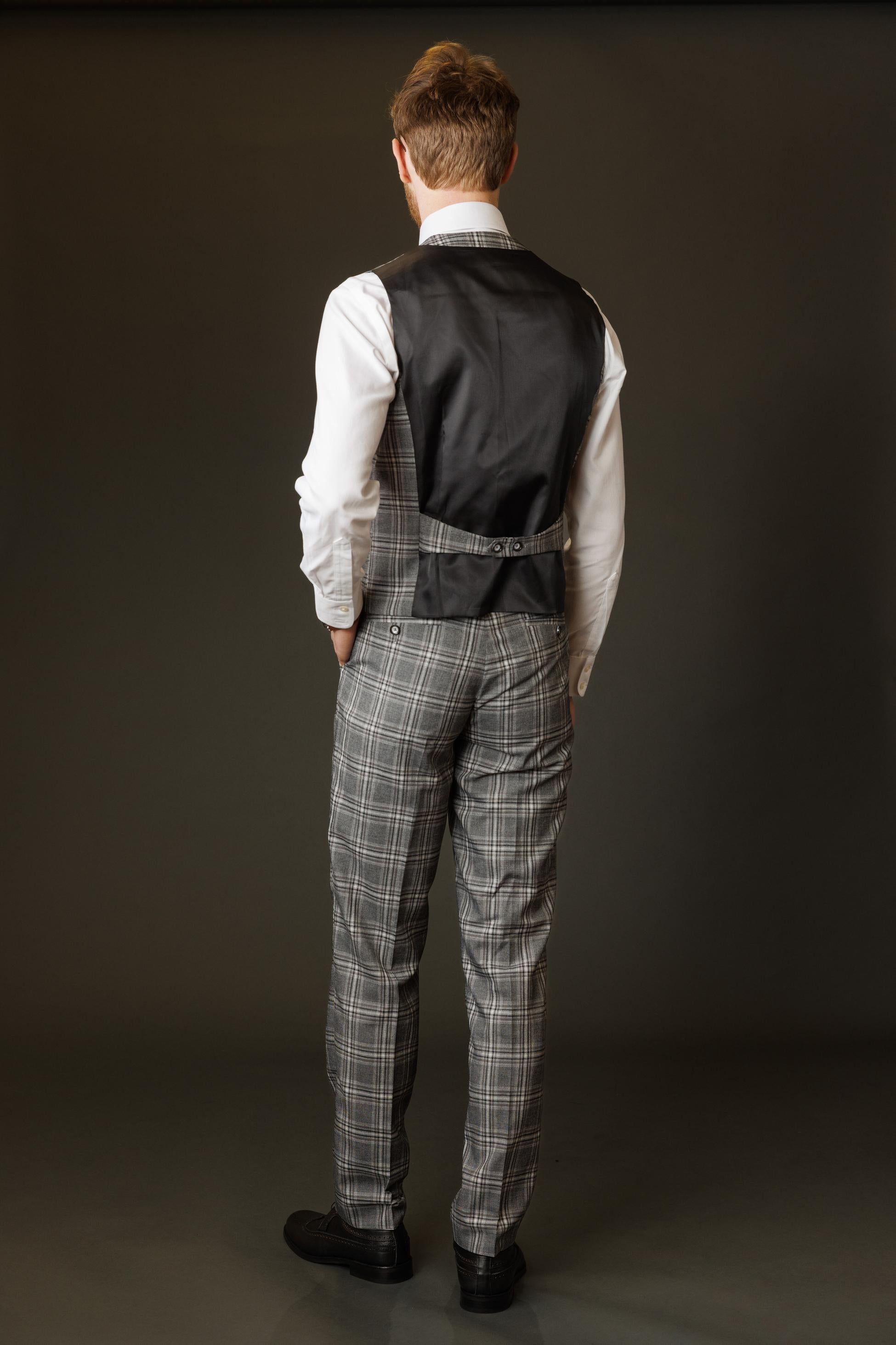 Men's Windowpane Check Slim Fit Suit - BLAKE - Grey