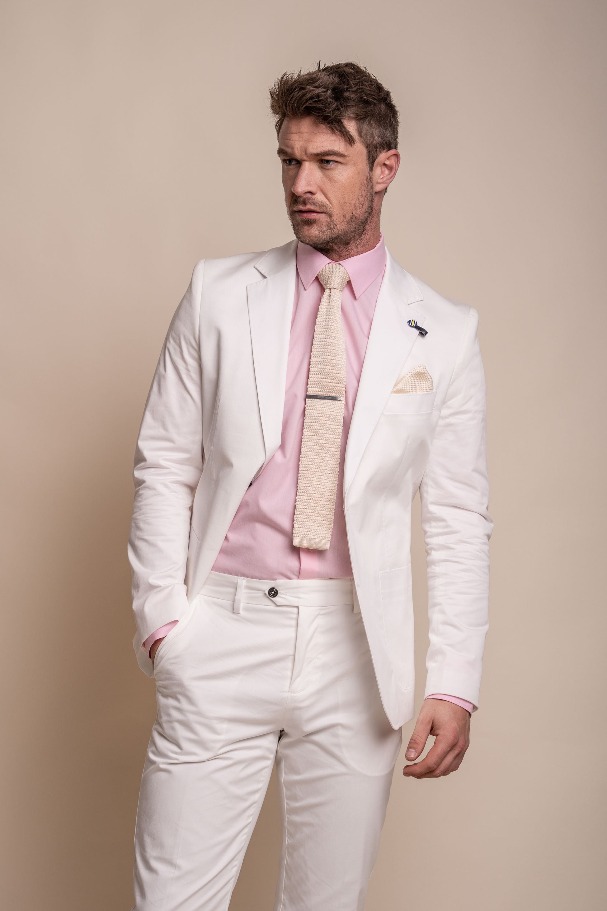 Men's Cotton Slim Fit Formal Suit - MARIO - Ecru