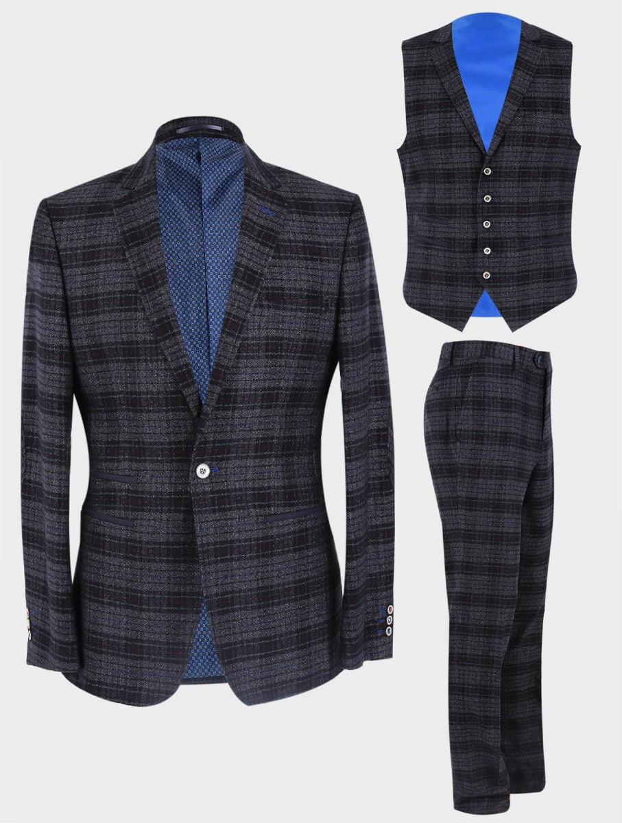 Men's Tweed Check Slim Fit Blazer - COSTELLO Black - Black