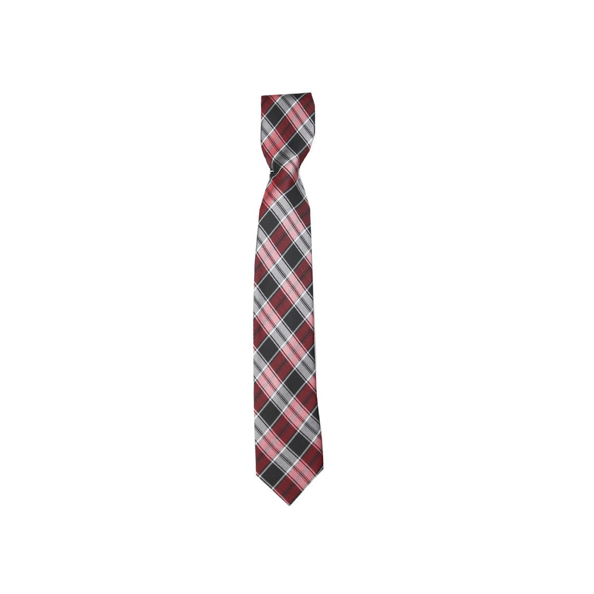 Boys Plaid Checkered Tie & Hankie Set Red and Grey