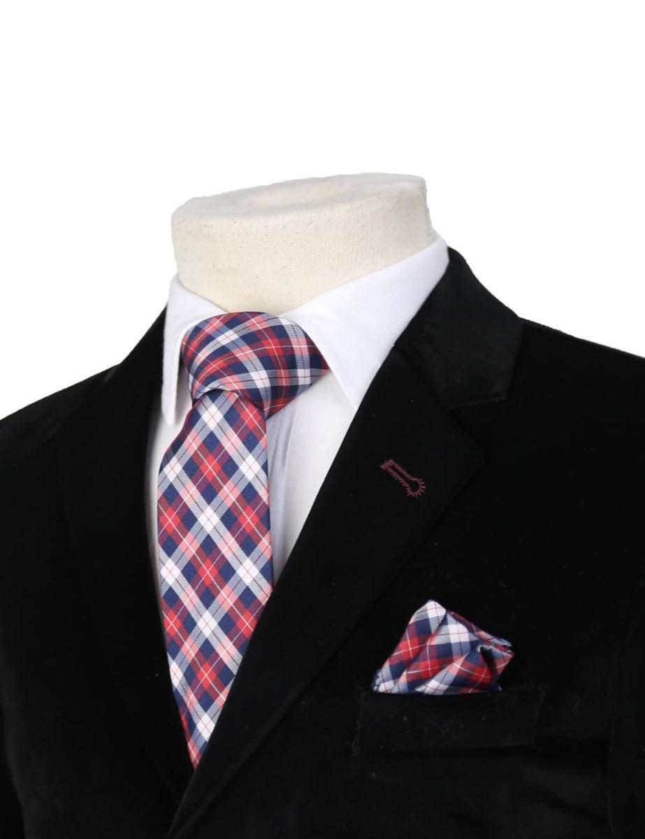 Boys Plaid Checkered Tie  Red and Navy