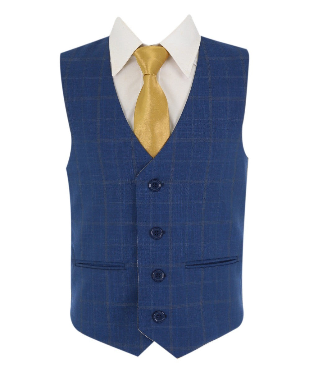 Boys Windowpane Check 6 Piece Suit Set - Navy