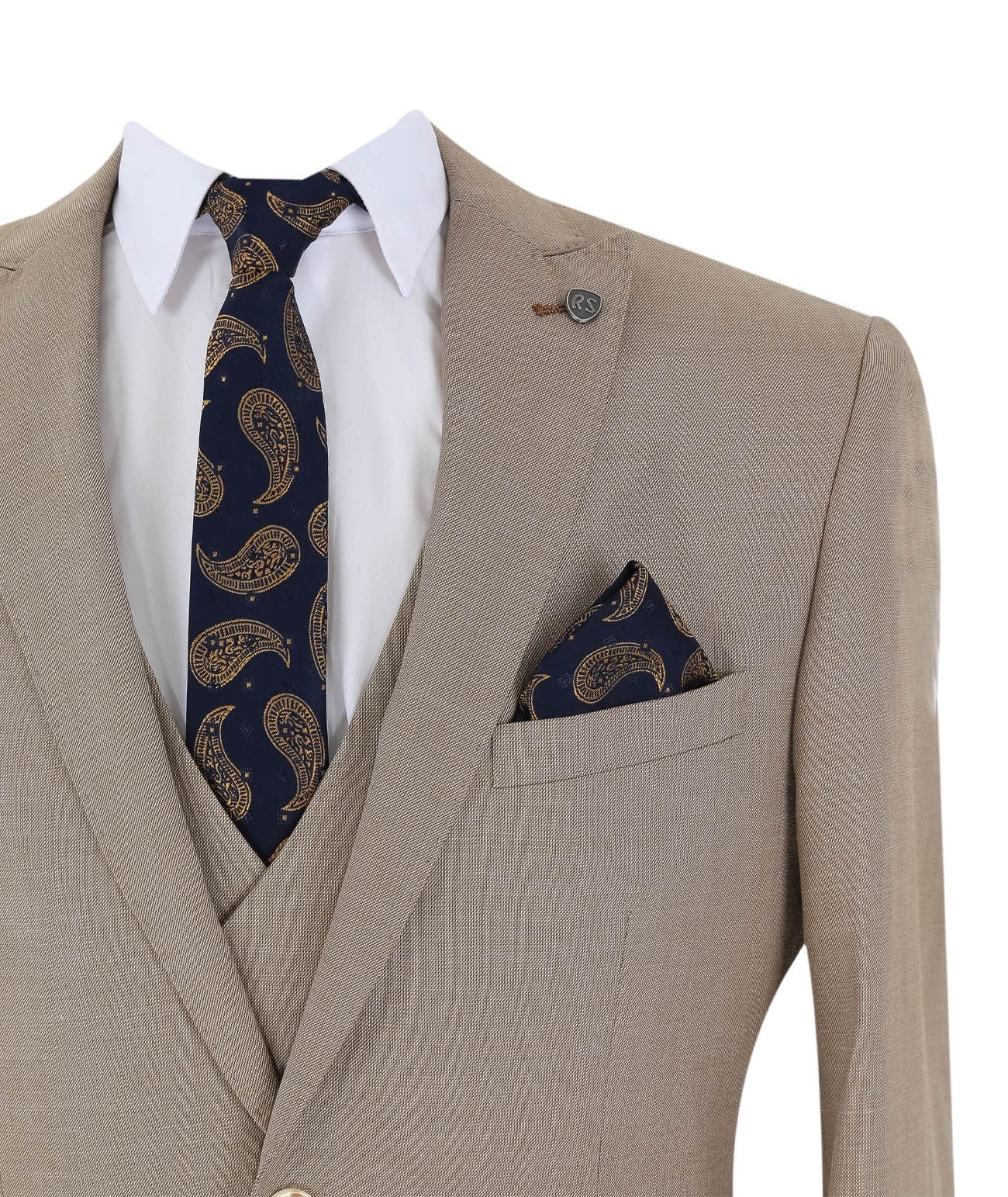 Men's Tailored Fit 3 Piece Suit Classic Special Occasion - JAMES - Taupe Beige