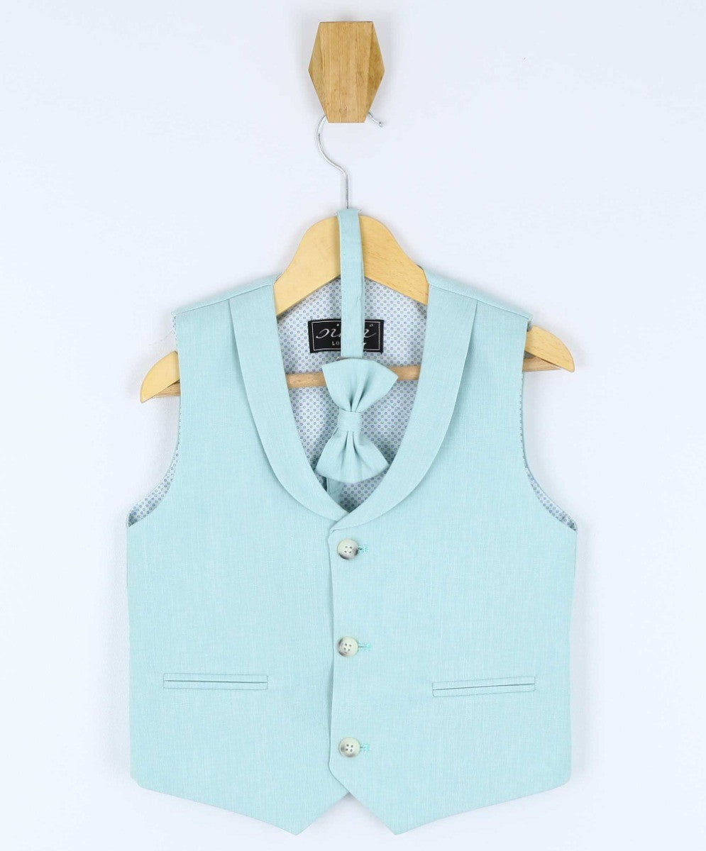 Boys Formal Waistcoat Suit Set - Green - Beige