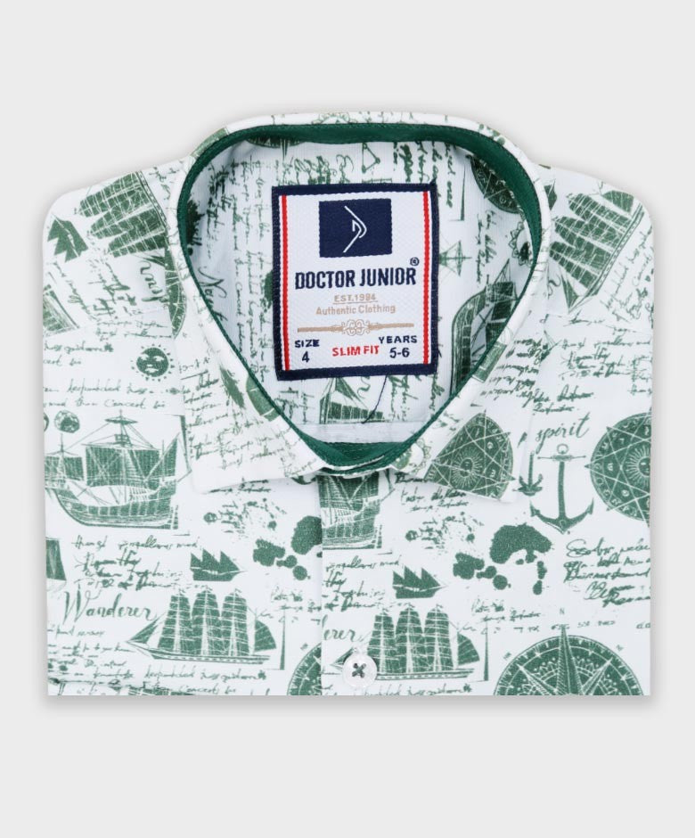 Boys Nautical Printed Fashion Shirt - Green