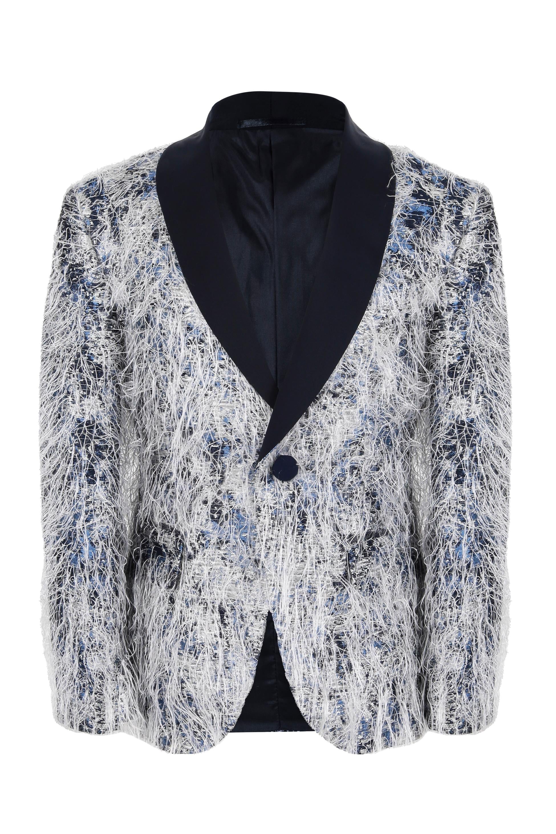 Boys Feathers Pattern Tuxedo Suit - Navy Blue