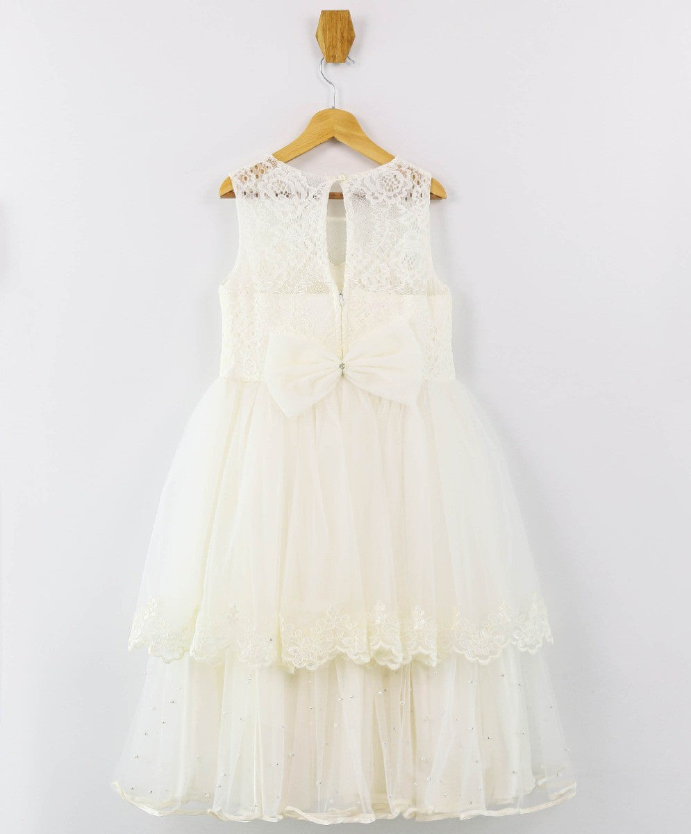 Girls Sleeveless Lace Dress Set - Ecru