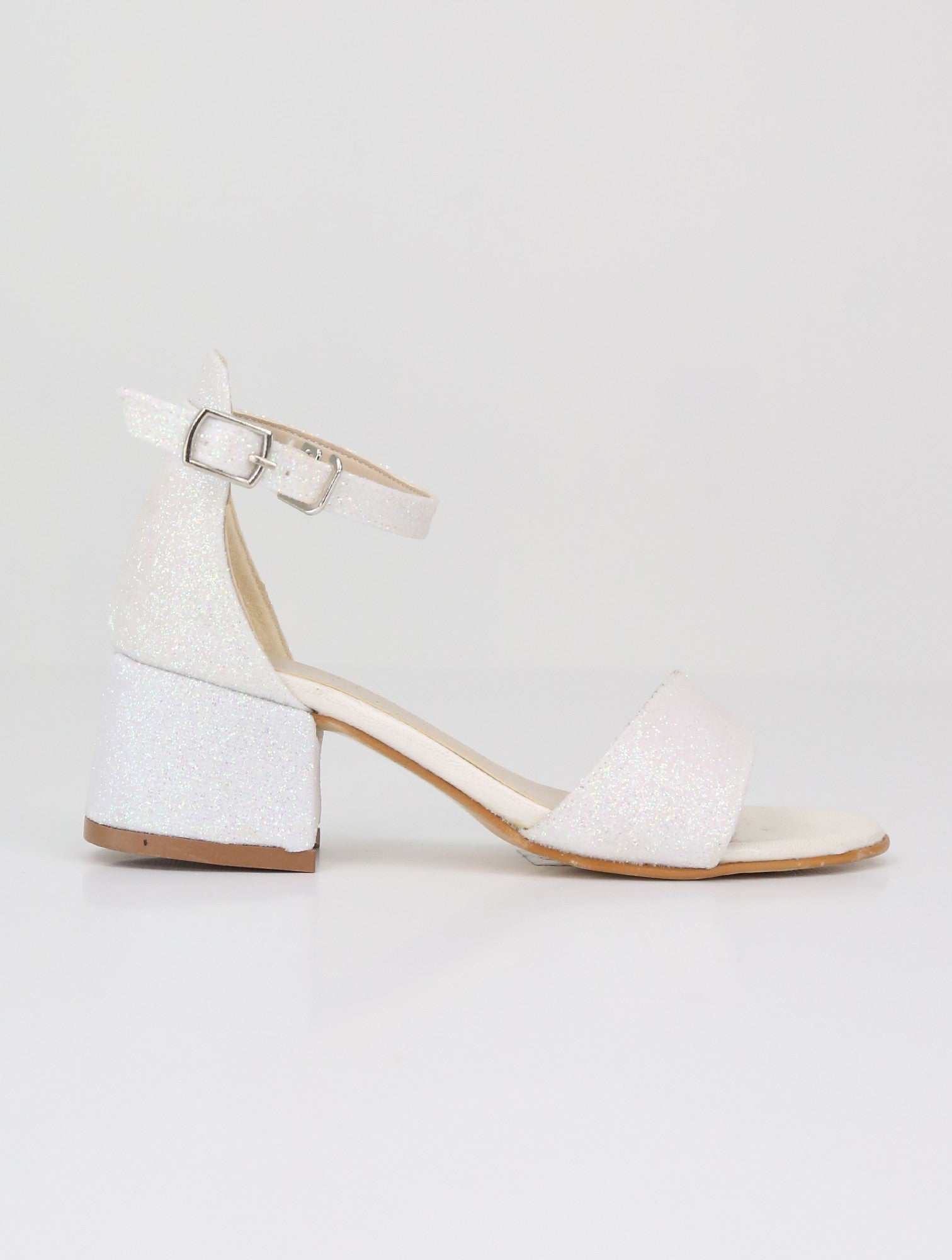 Girls Ankle-Strap Block Heel Sandals - SPARKLE - Pearl Ivory