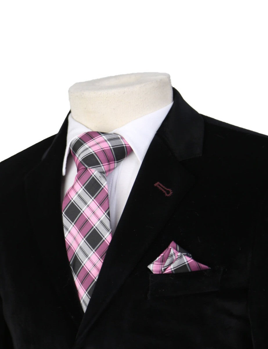 Boys Plaid Checkered Tie Pink and Grey