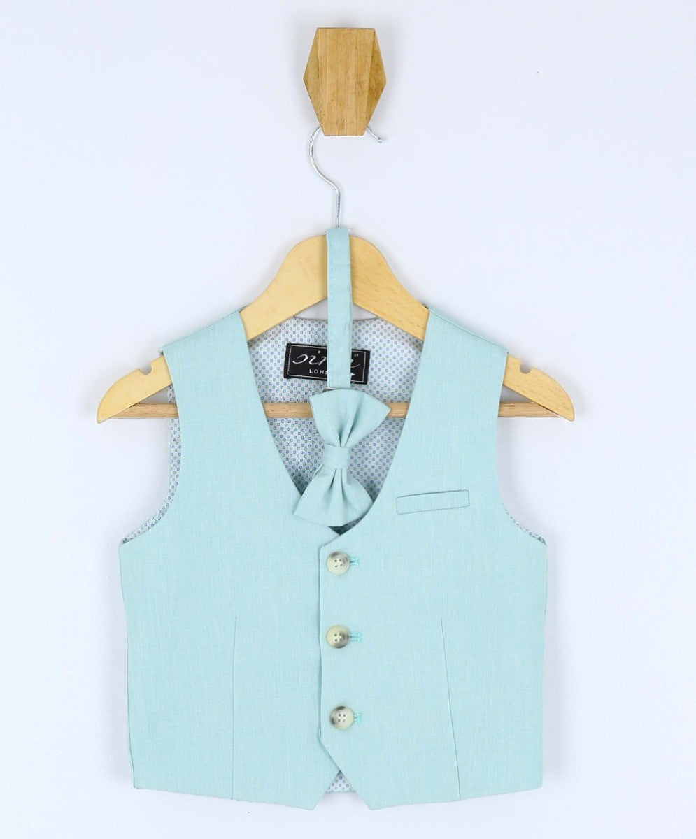 Boys Formal Waistcoat Suit Set - Green - Beige