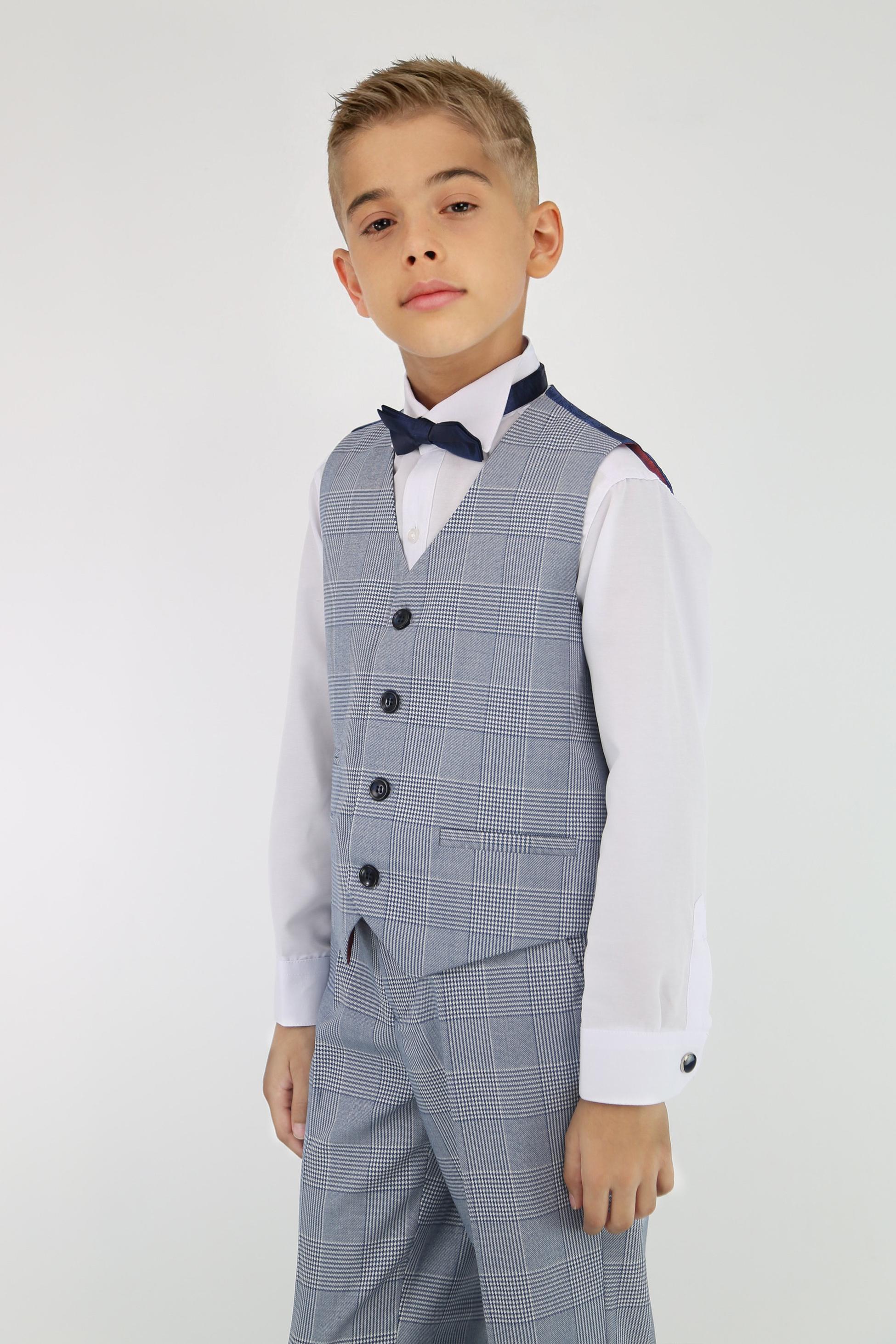 Boys Tailored Fit Tweed Check Suit - MARK - Sky Blue