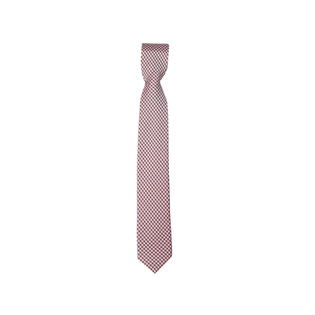 Boys Plaid Checkered Tie & Hankie Set Burgundy and Grey