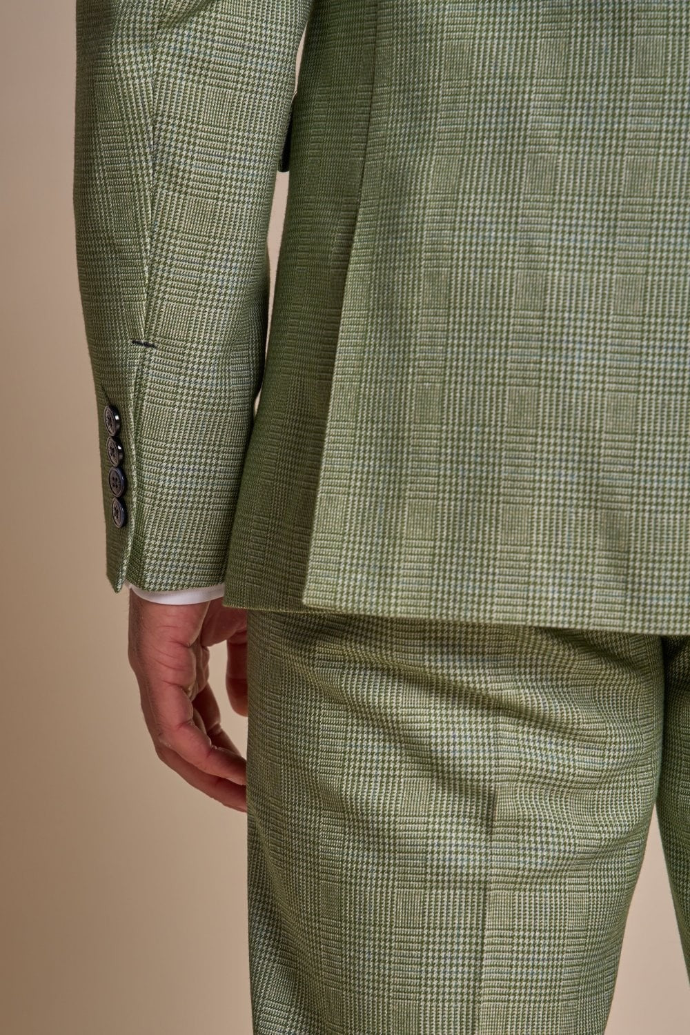 Men's Slim Fit Houndstooth Tweed Check Suit 3-Piece - CARIDI - Sage Green