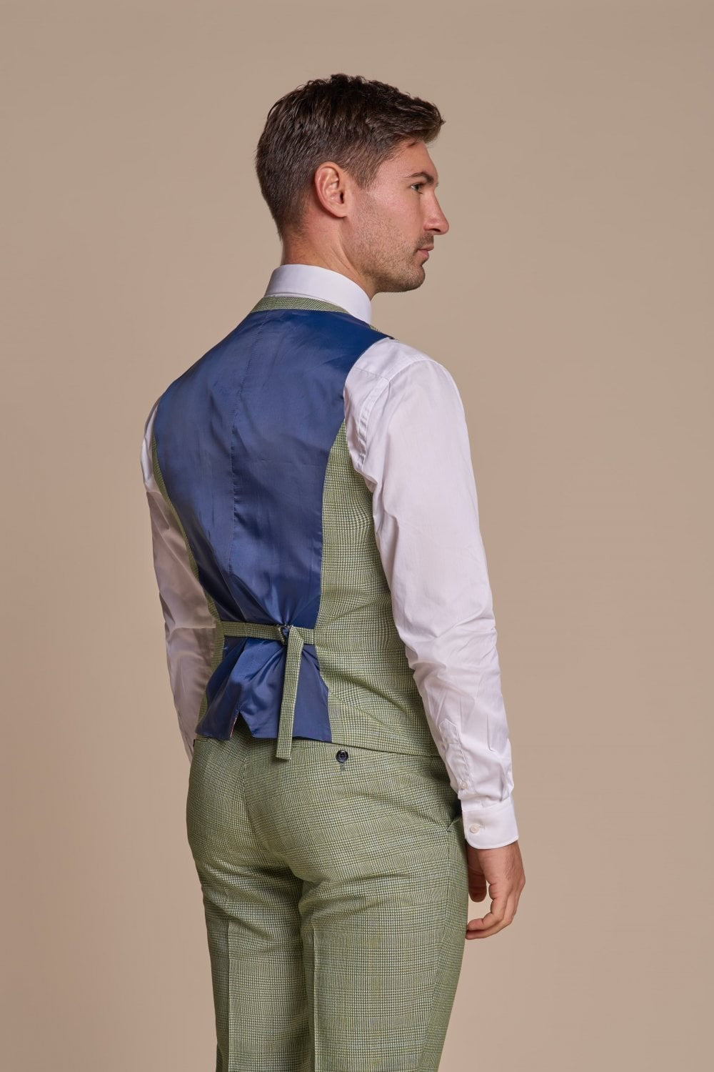 Men's Slim Fit Houndstooth Tweed Check Suit 3-Piece - CARIDI - Sage Green