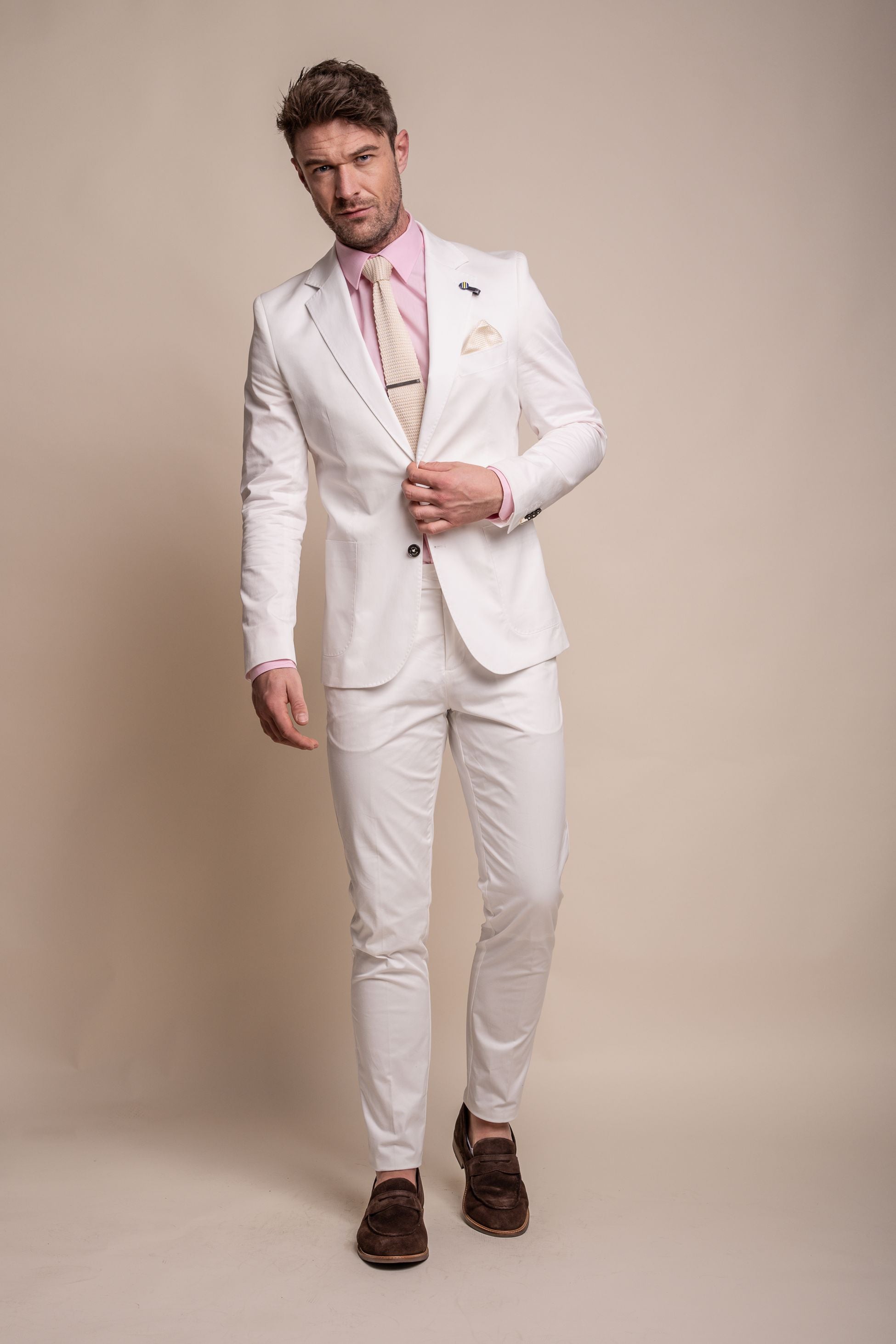 Men's Cotton Slim Fit Formal Suit - MARIO - Ecru