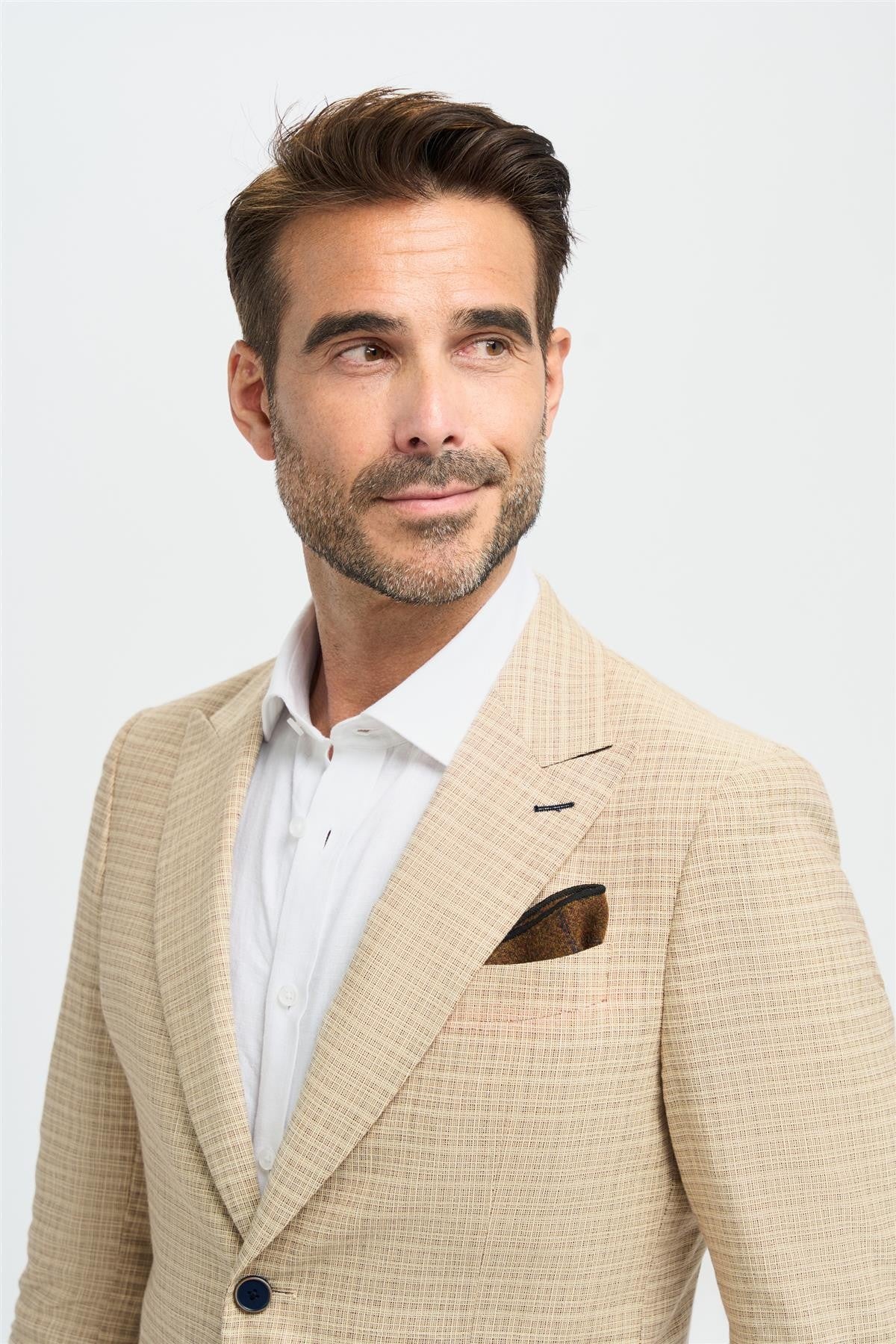 Men’s Beige Slim Fit Check Blazer - KOVA - Beige