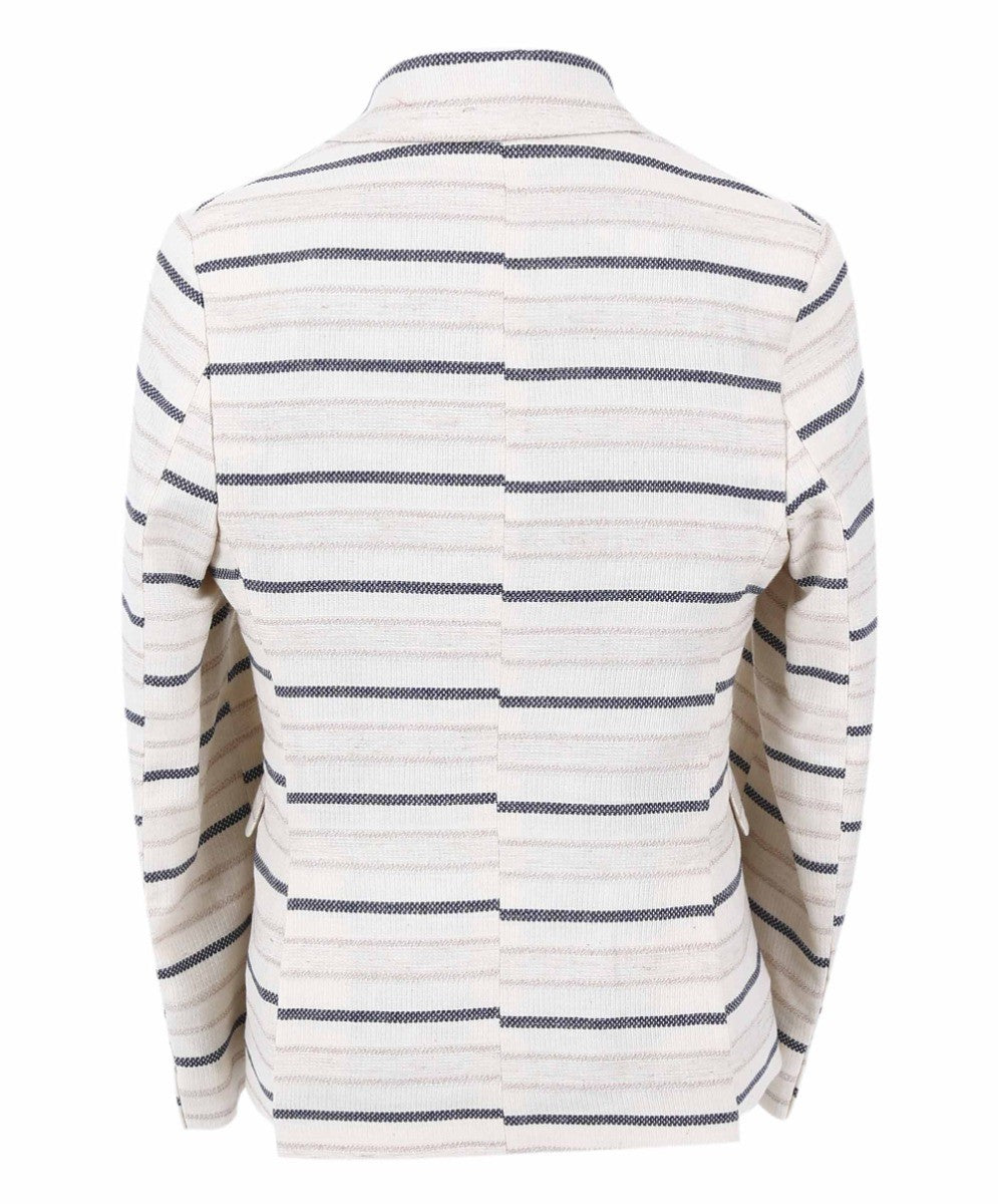 Boys Slim Fit Striped Blazer - Beige - Navy Blue