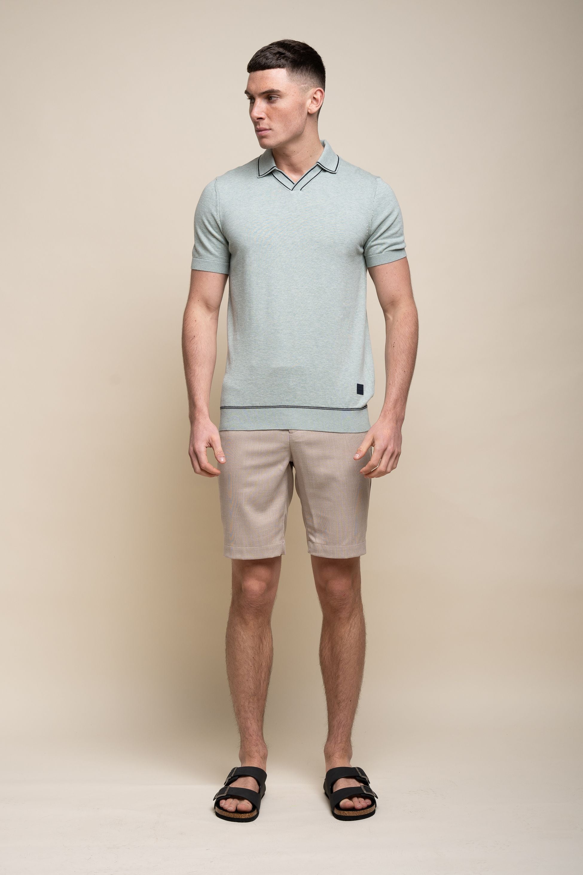 Men's Cotton Knitted Short Sleeve Polo Shirt - SEPPI - Almond Green