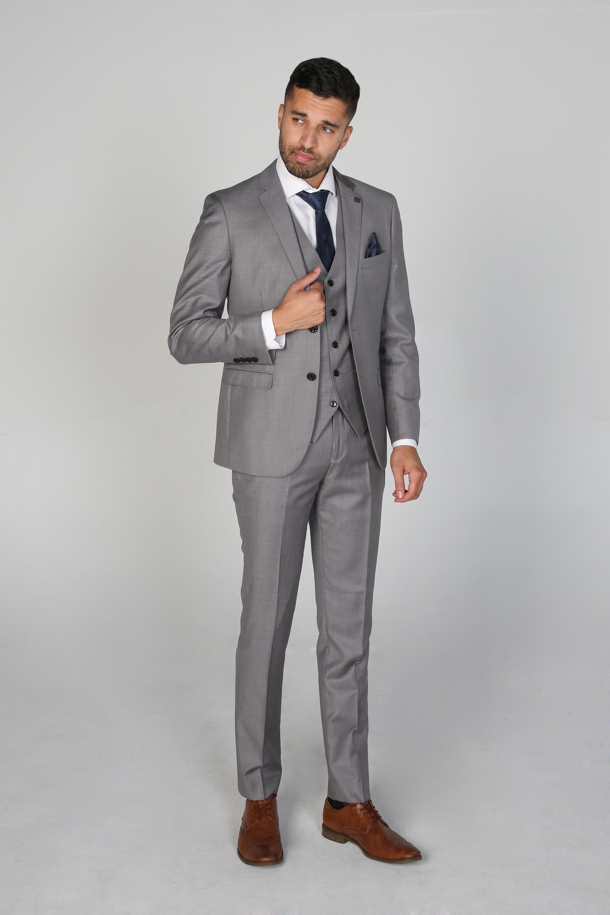 Men's Tailored Fit Formal Suit Jacket - CHARLES - Light Grey
