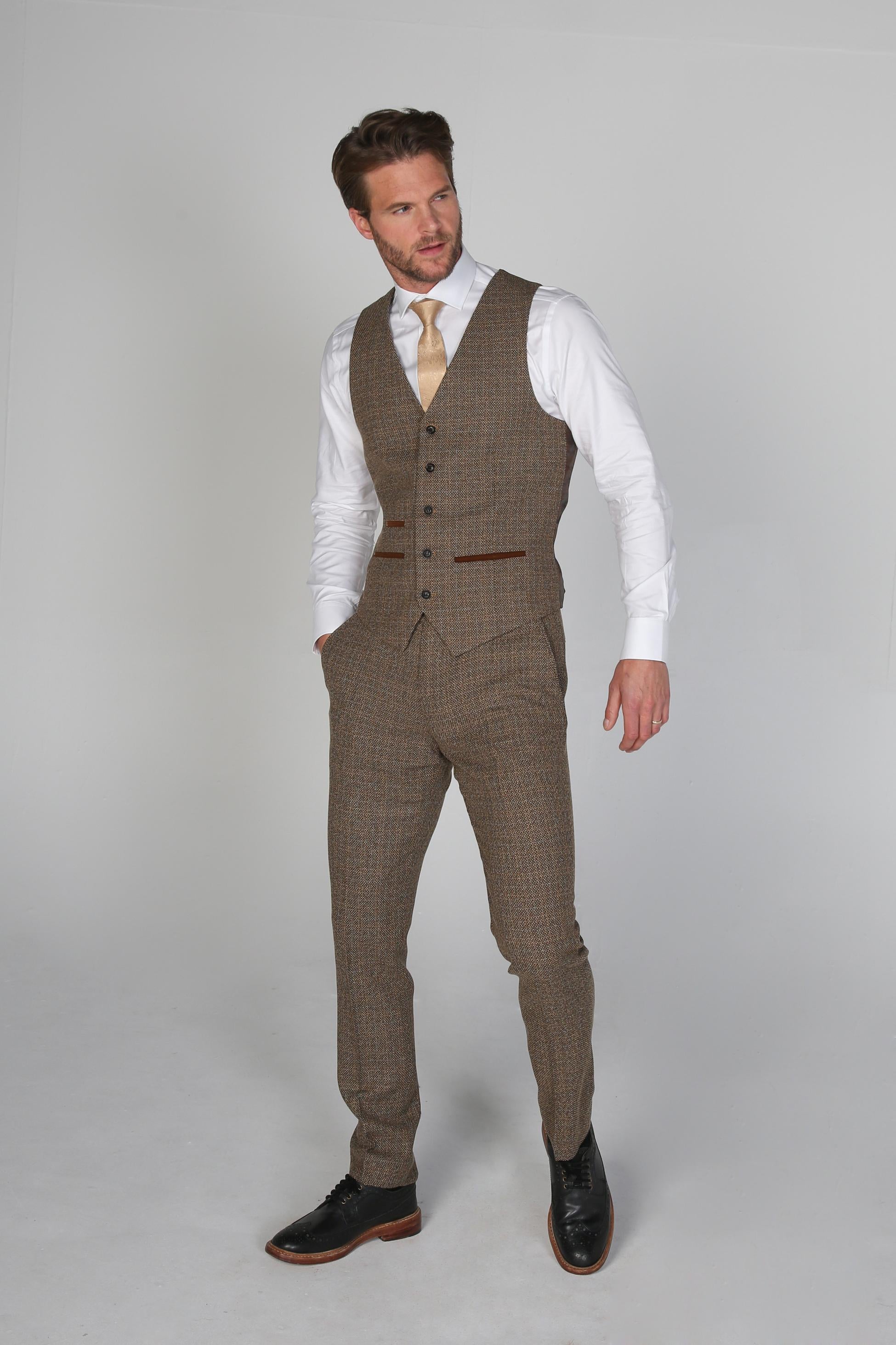 Men's Tweed-Like Tailored Fit Formal Suit - RALPH - Brown
