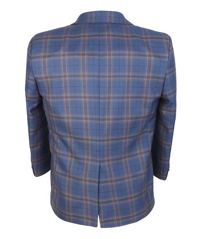 Boys Tailored Fit Retro Check Navy Suit - Navy Blue - Gold - Maroon