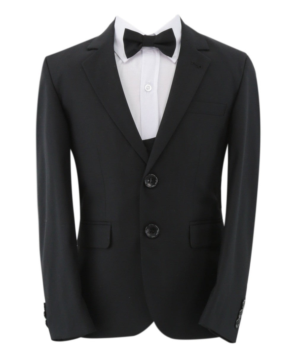 Boys Slim Fit 7 Piece Full Suit Set - Kenny - Black