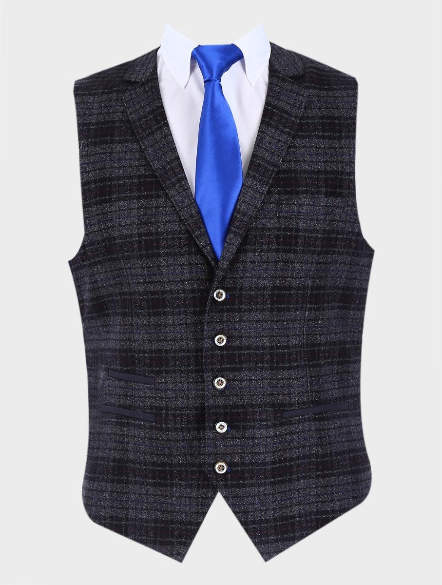 Men's Tweed Check Slim Fit Blazer - COSTELLO Black - Black