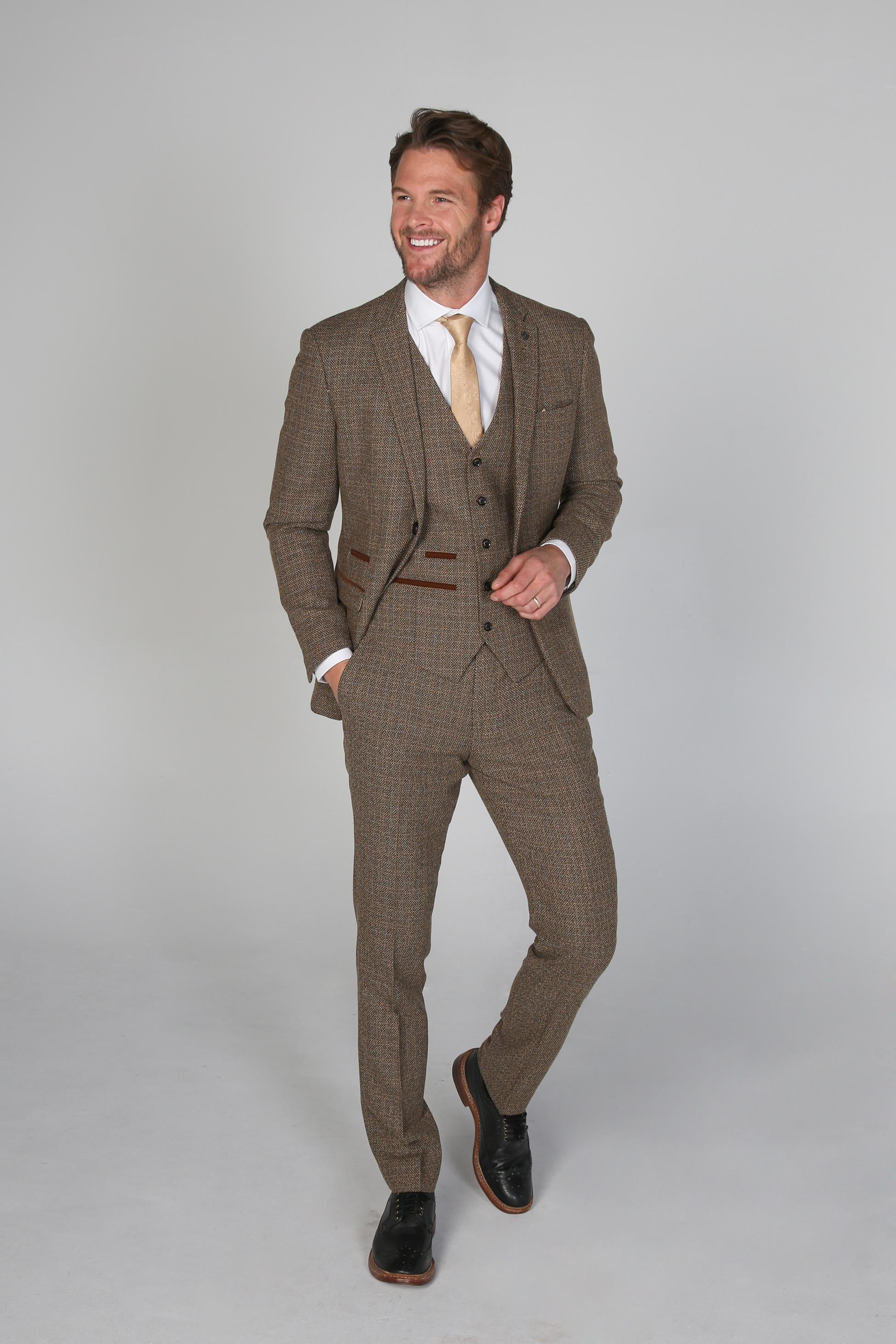 Men's Tweed-Like Tailored Fit Formal Suit - RALPH - Brown