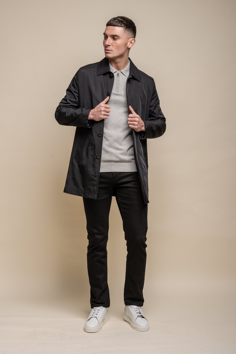 Men's Mid-Length Lightweight Casual Coat - BARRACUDA - Black