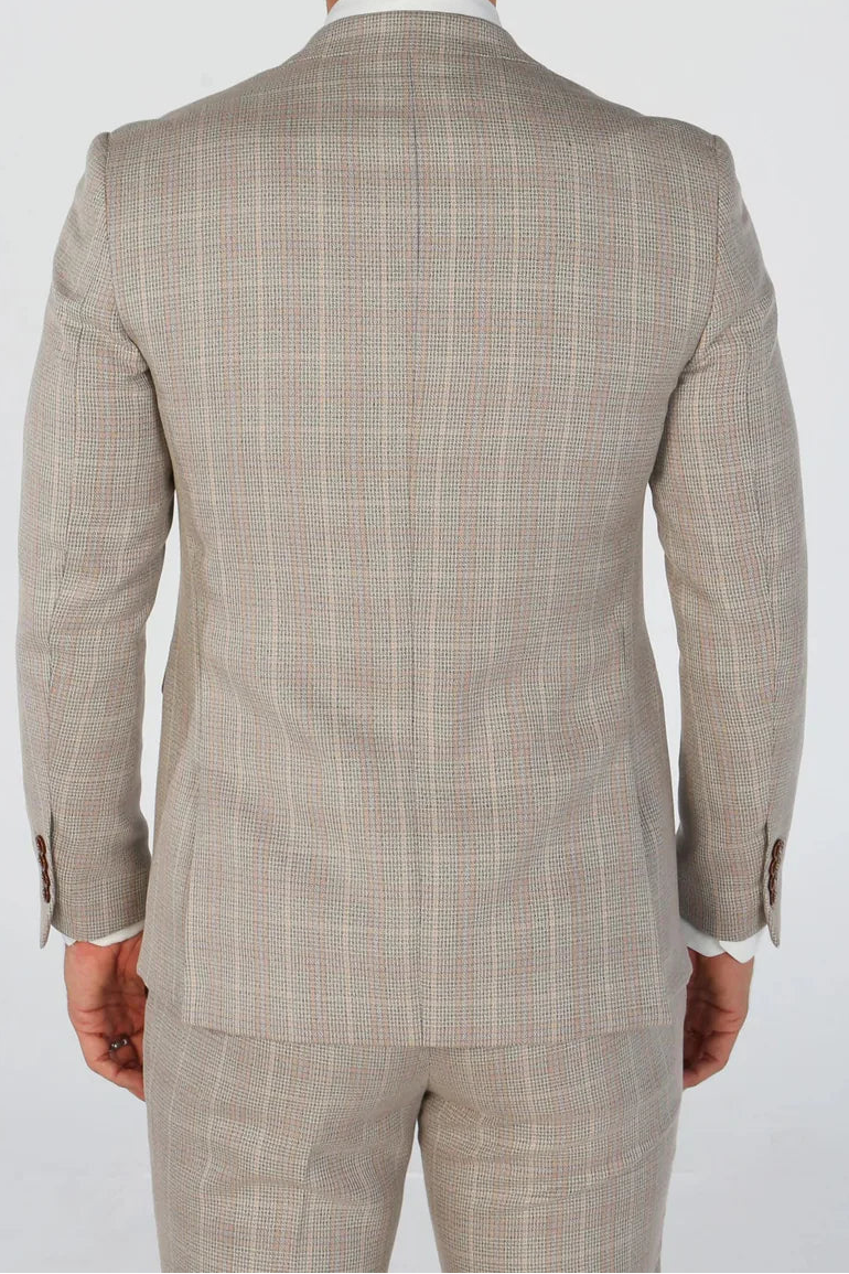 Boys’ Tailored Fit Tweed Check Suit – LEO - Beige