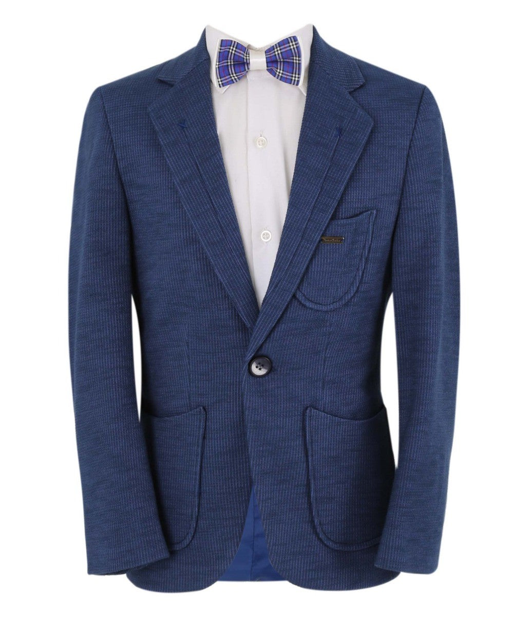 Boys Cotton Blend Slim Fit Formal Twill Blazer - Navy Blue