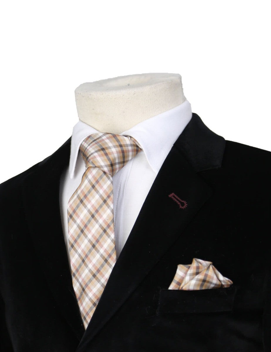Boys Plaid Checkered Tie Brown and White