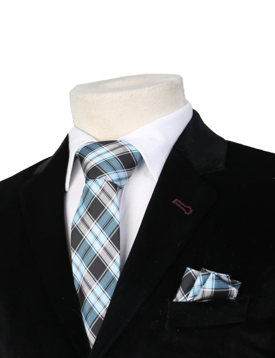 Boys Plaid Checkered Tie Blue and Black