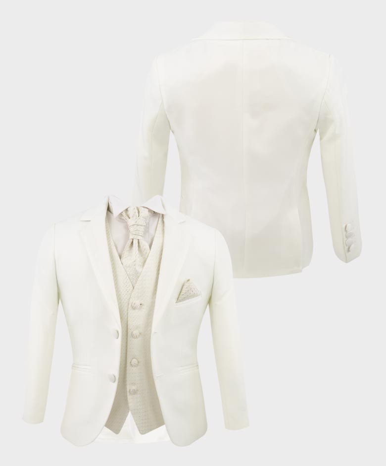 Boys 6 Piece Communion Tailored Fit Suit Set - White - Ivory