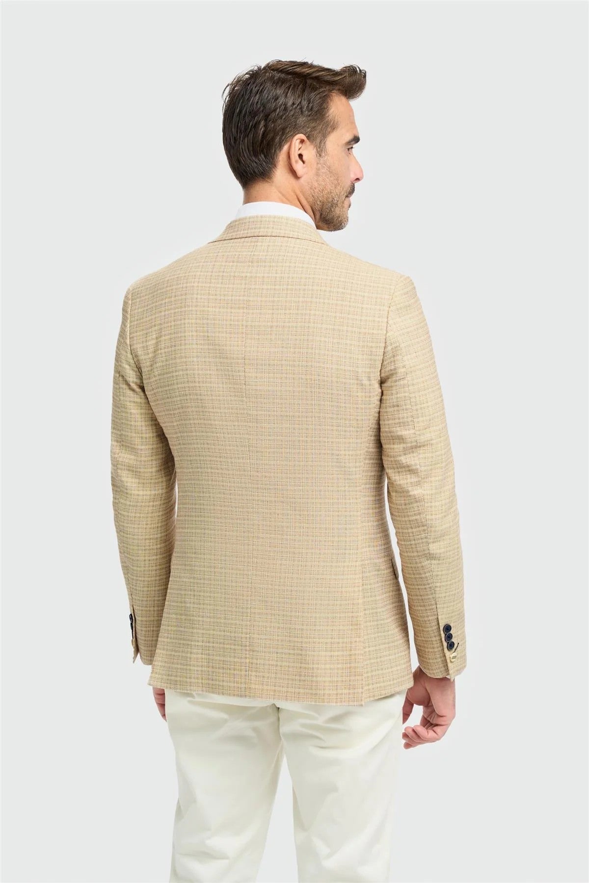 Men’s Beige Slim Fit Check Blazer - KOVA - Beige