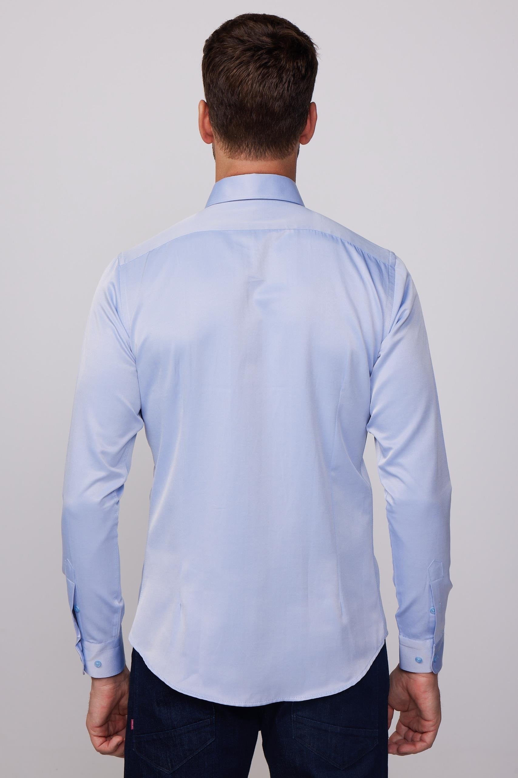 Men's Slim Fit Button-Down Cotton Blend Dress Shirt - Dimi Dotti - Indigo Blue