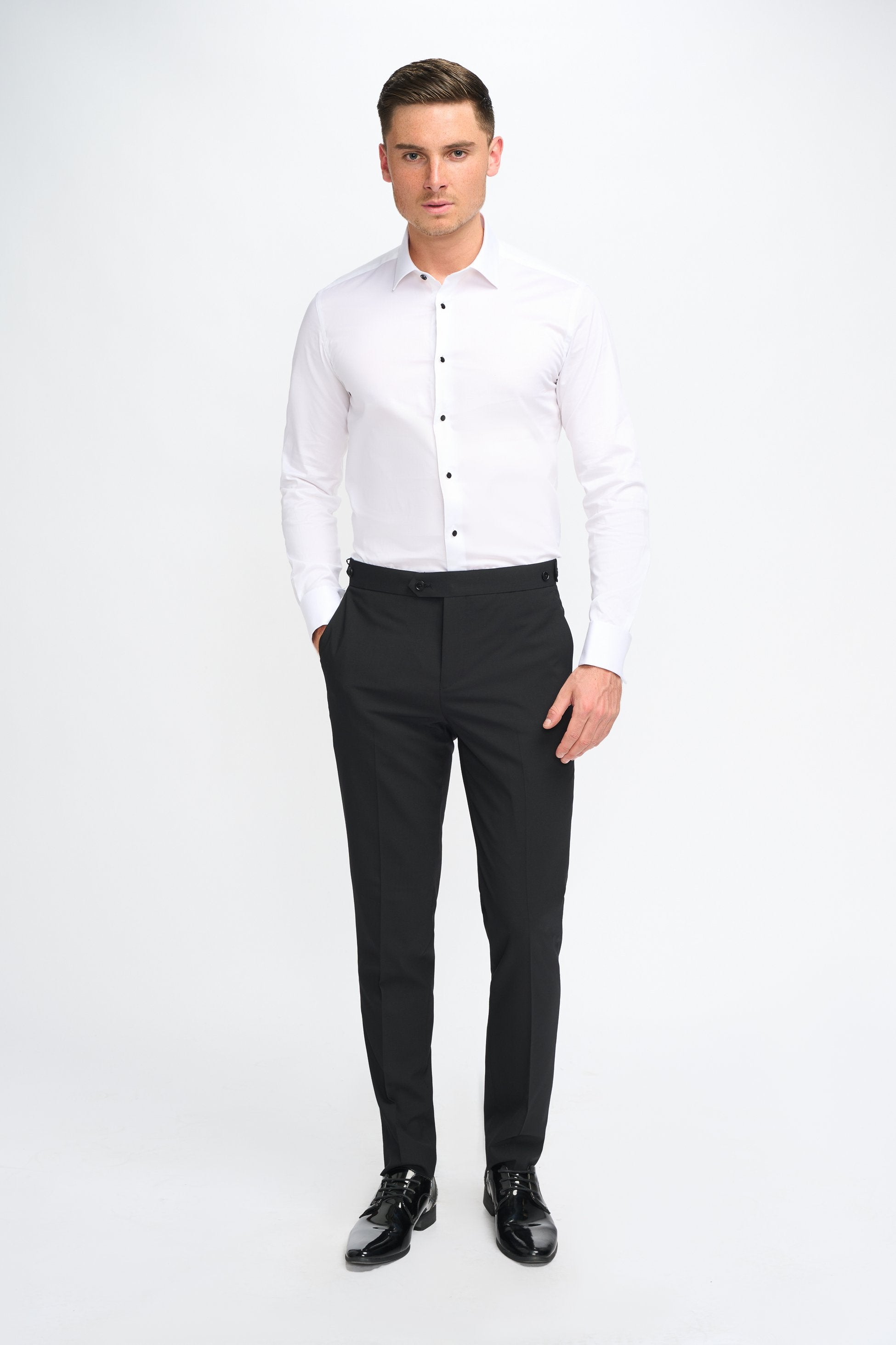 Men’s Classic Collar Button-Up Cotton Cufflink Shirt - Havana - White