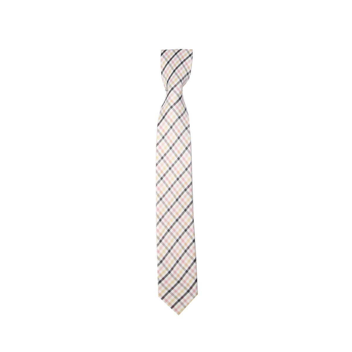 Boys Plaid Checkered Tie & Hankie Set Pink and Black