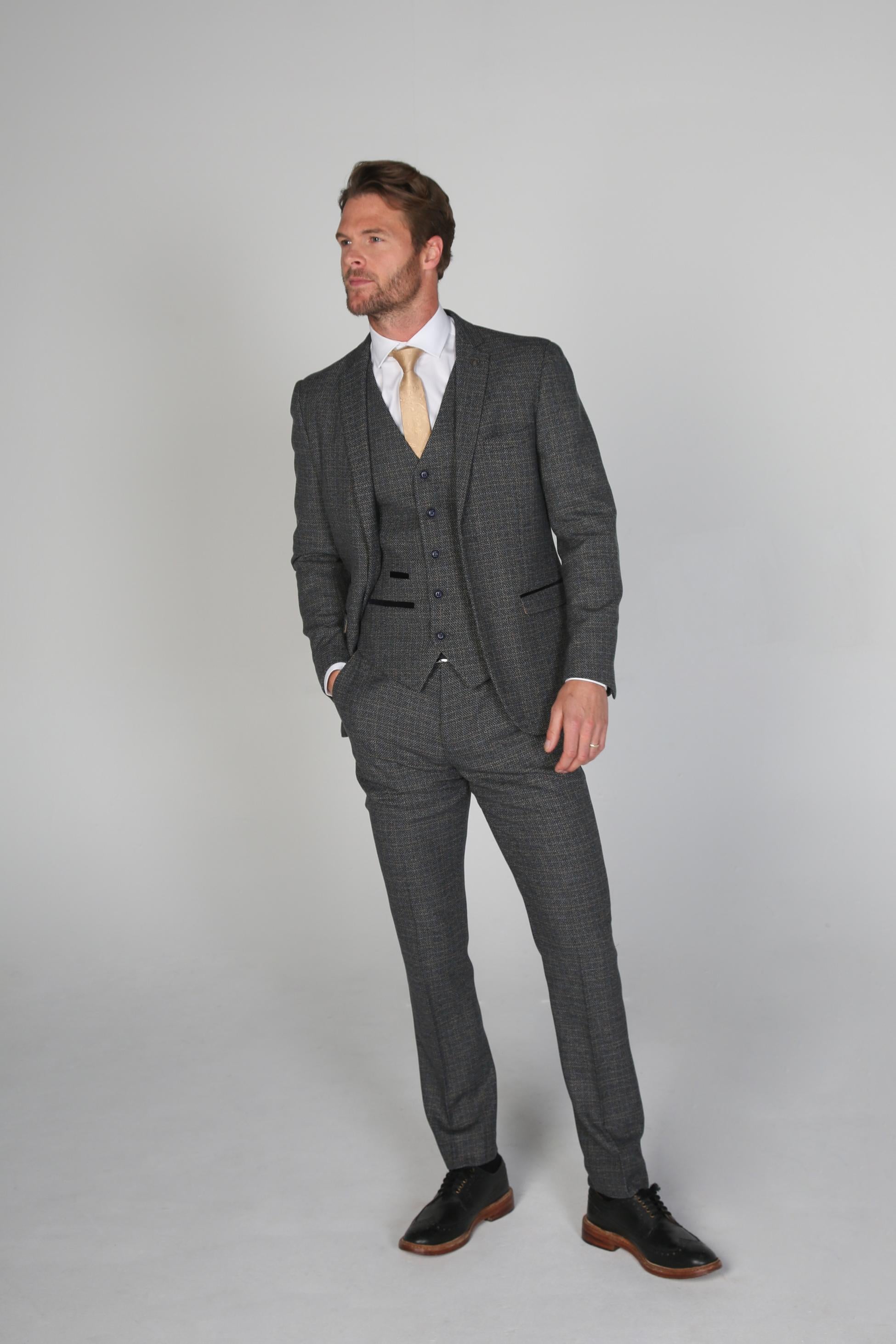 Men's Tweed-Like Tailored Fit Formal Suit - RALPH - Grey