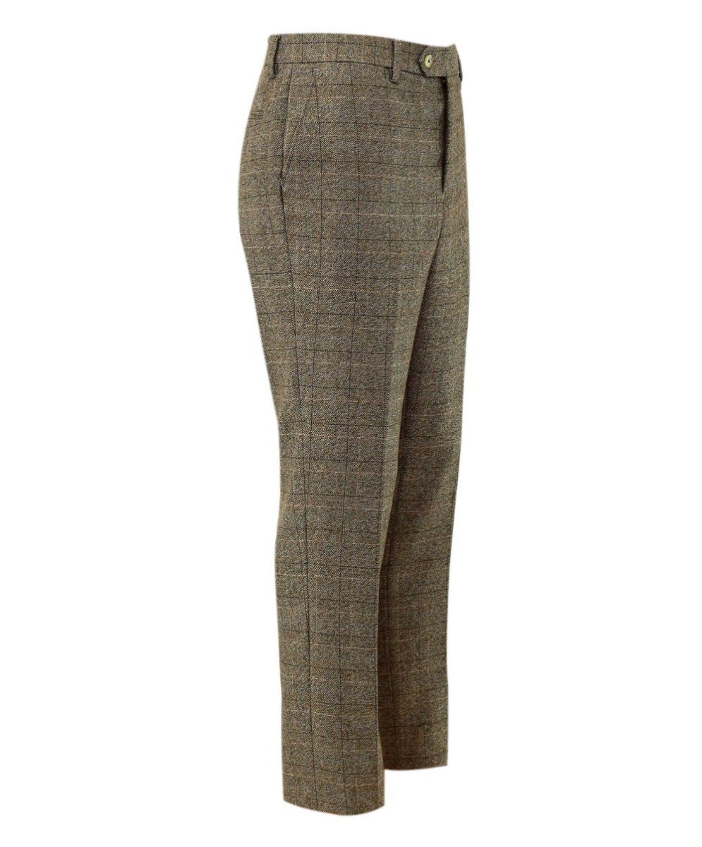 Men's Tweed Windowpane Check Trousers - LIAM Beige