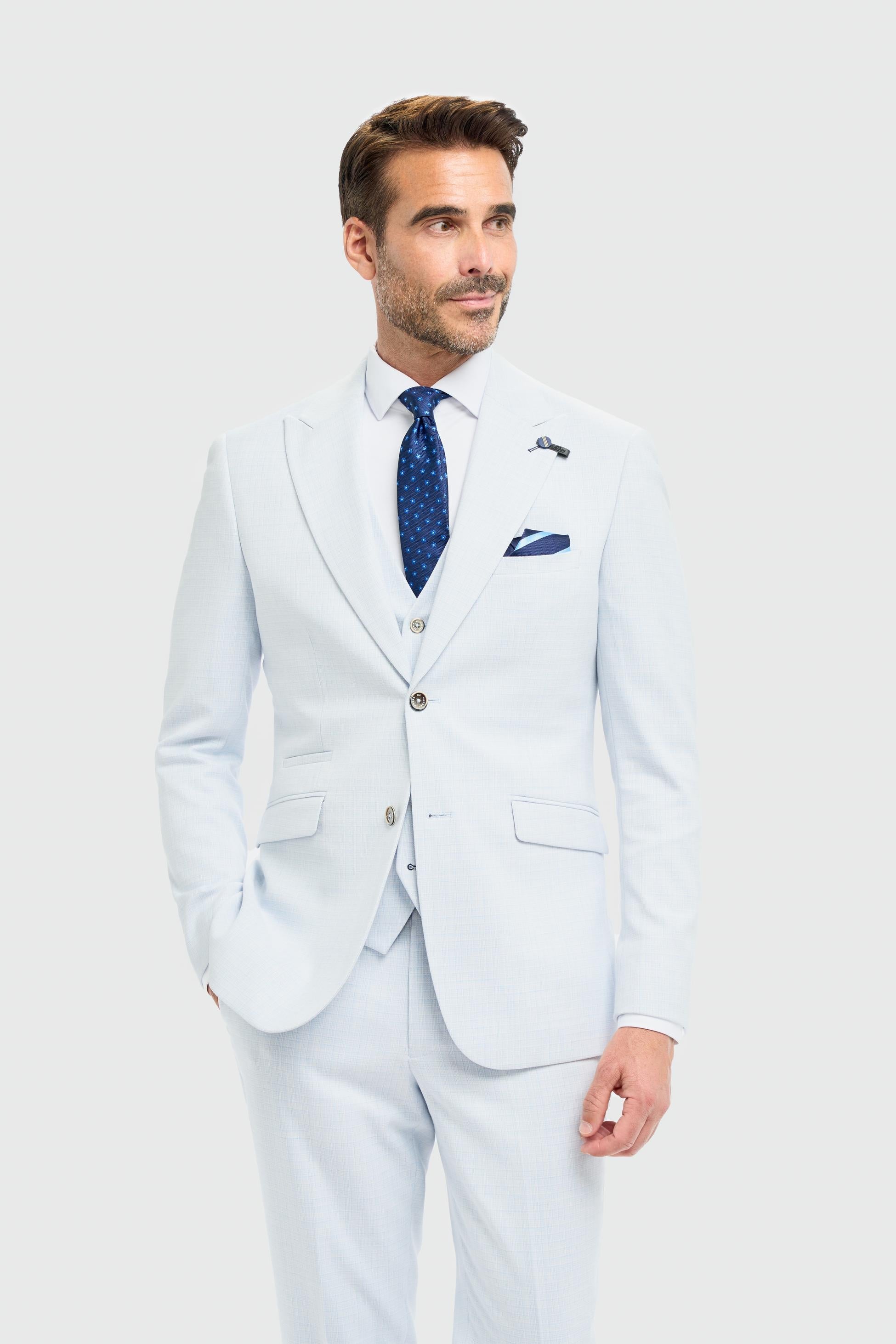 Father & Son Matching Textured 3-Piece Suit Set - Tropez Sky Blue