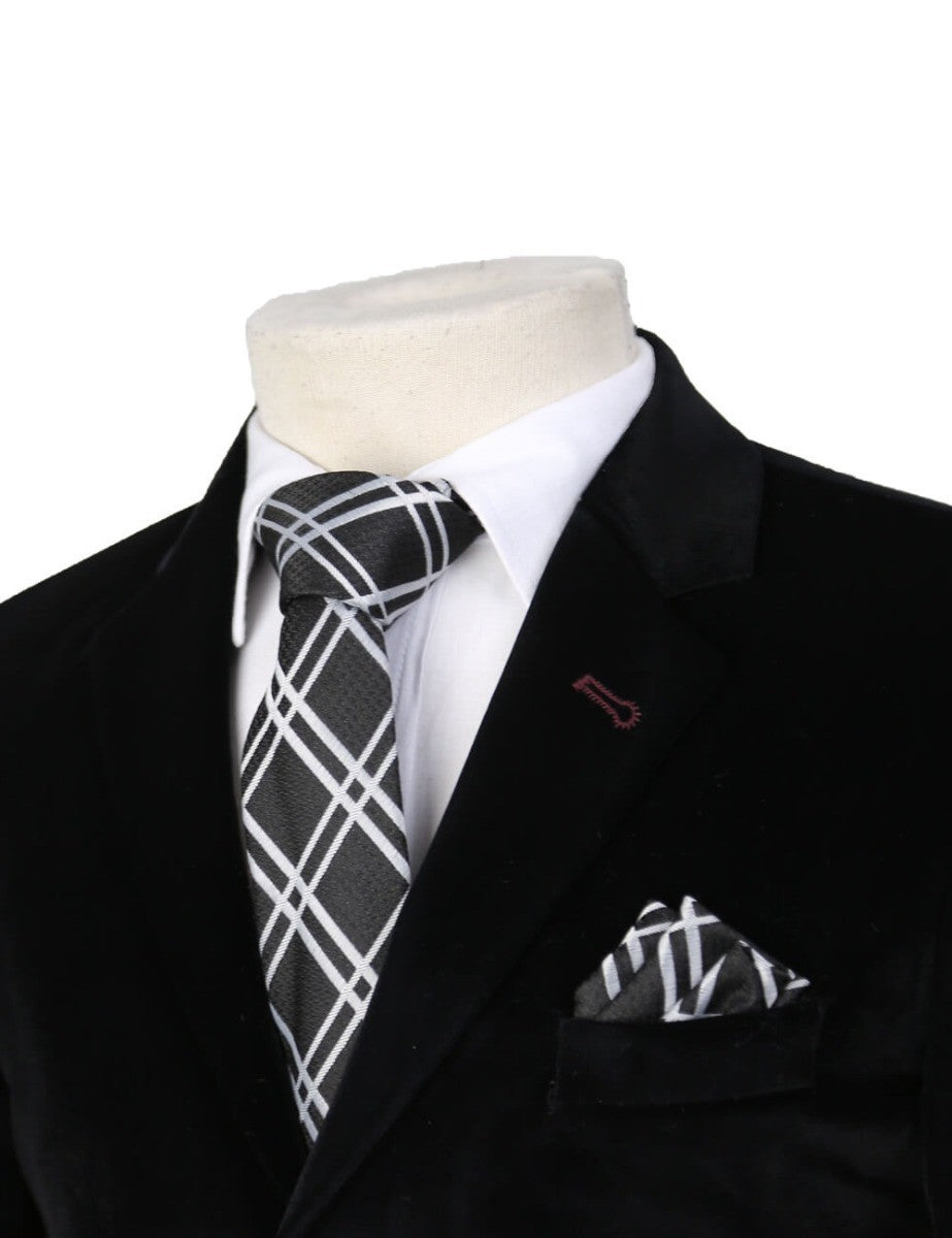 Boys Plaid Checkered Tie  Black and White
