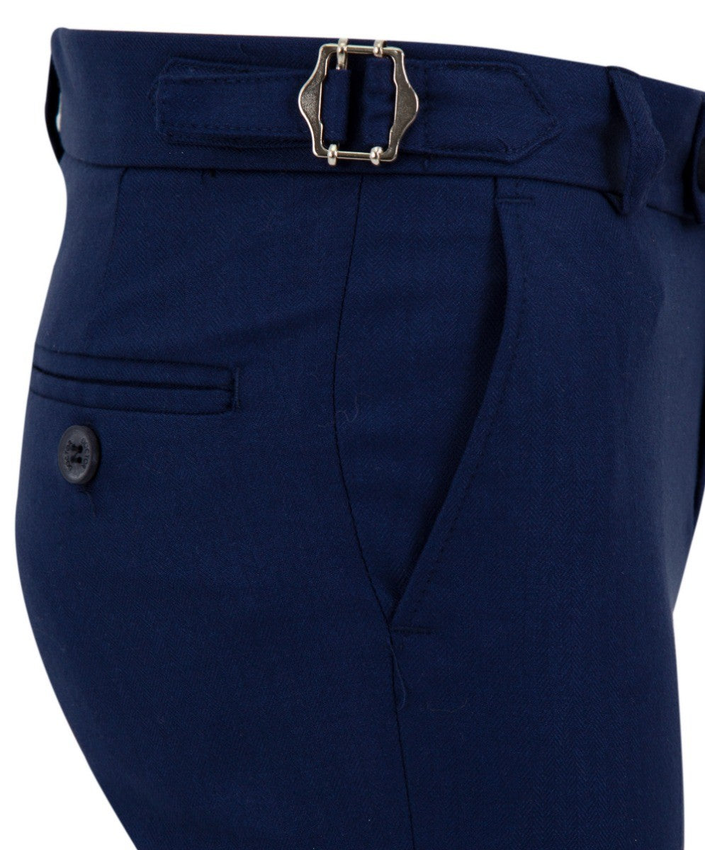 Boys Windowpane Check Slim Fit Suit - Peach - Navy Blue