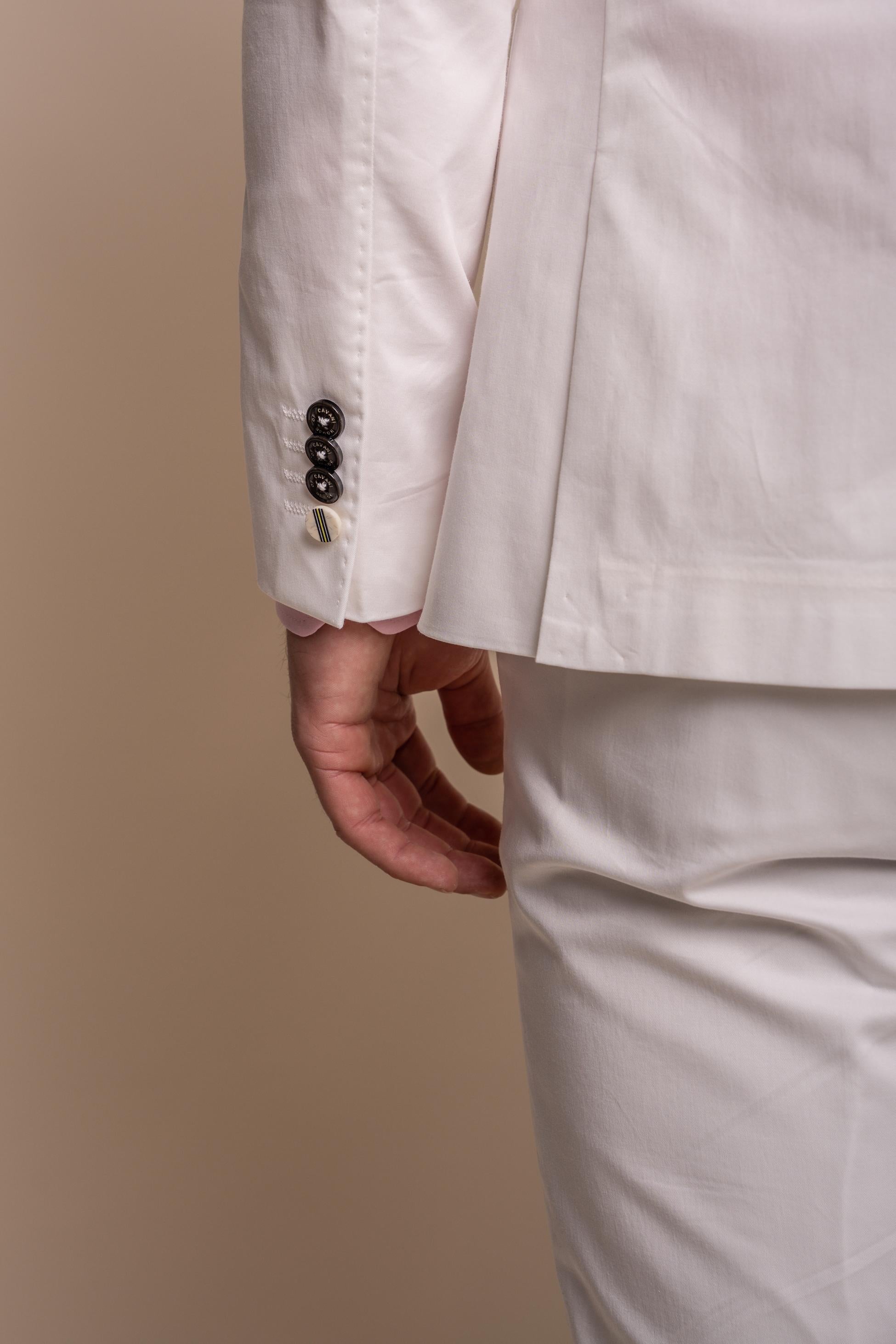 Men's Cotton Slim Fit Formal Suit Jacket - MARIO - Ecru