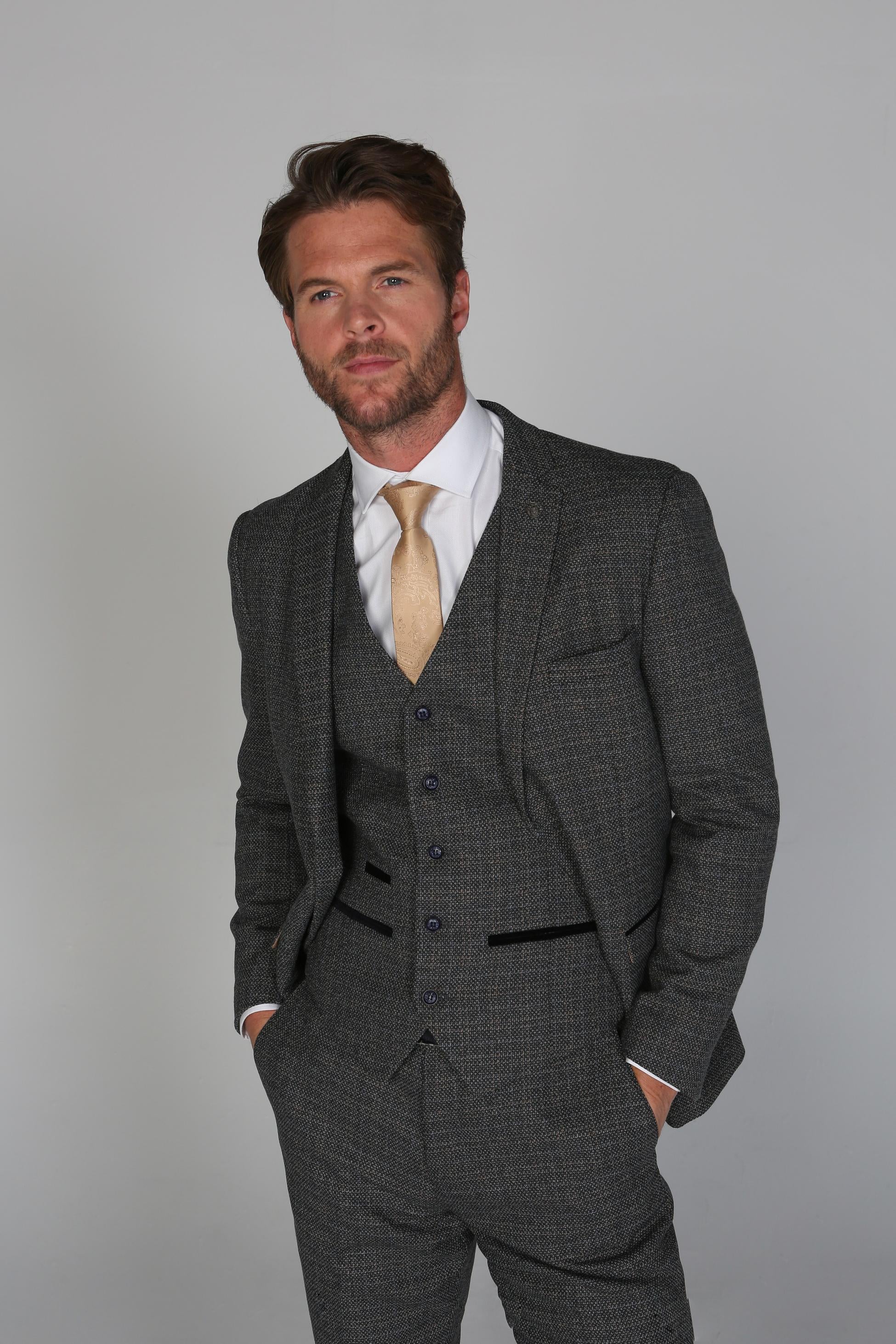 Men's Tweed-Like Tailored Fit Formal Suit - RALPH - Grey