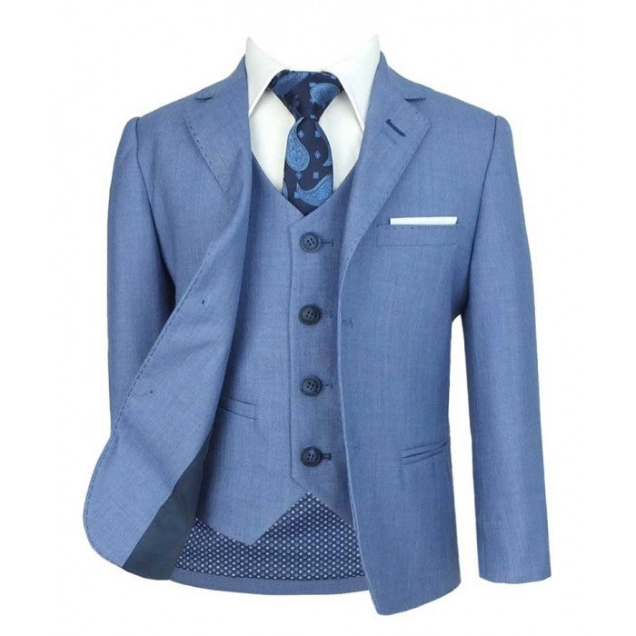 Boys Slim Fit Formal Suit - Blue Jay