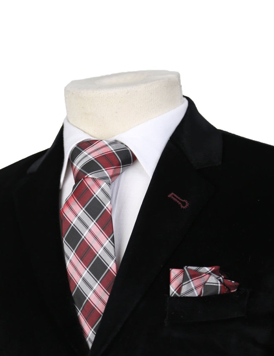 Boys Plaid Checkered Tie Red and Grey