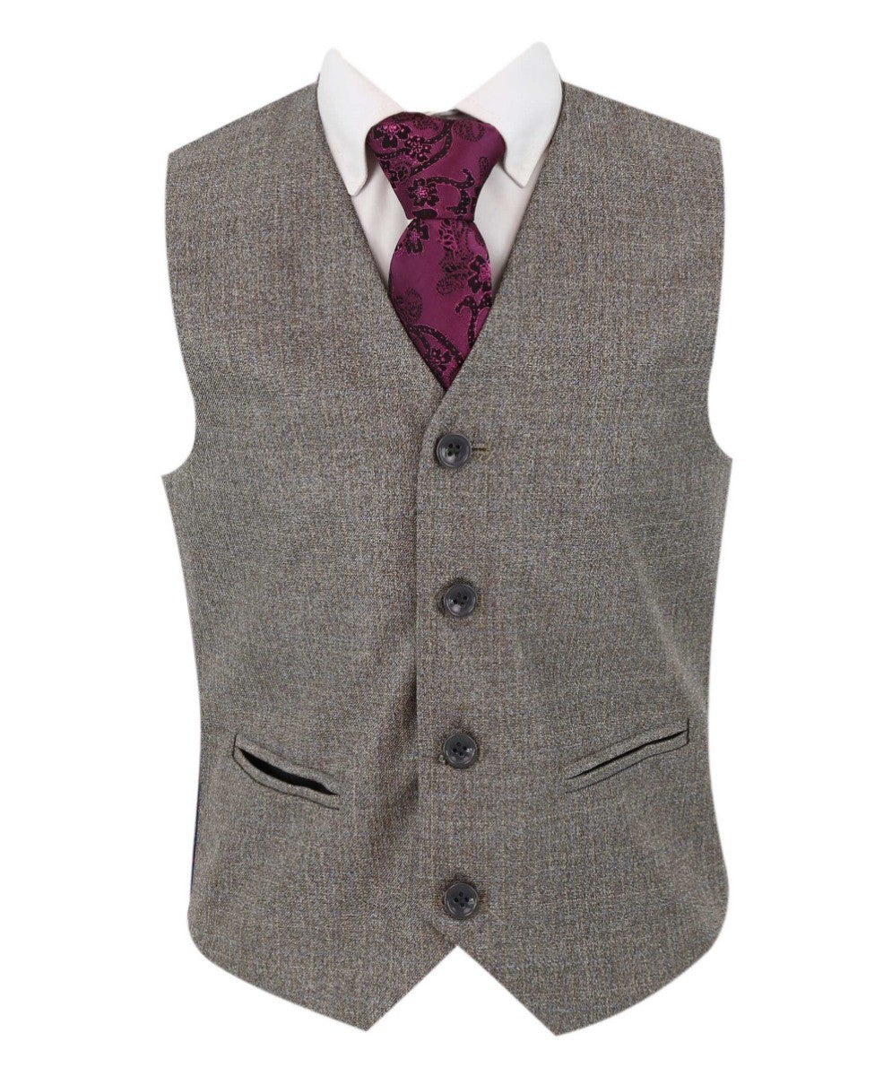 Boys Tailored Fit Textured Suit - ADRIAN - Dark Beige