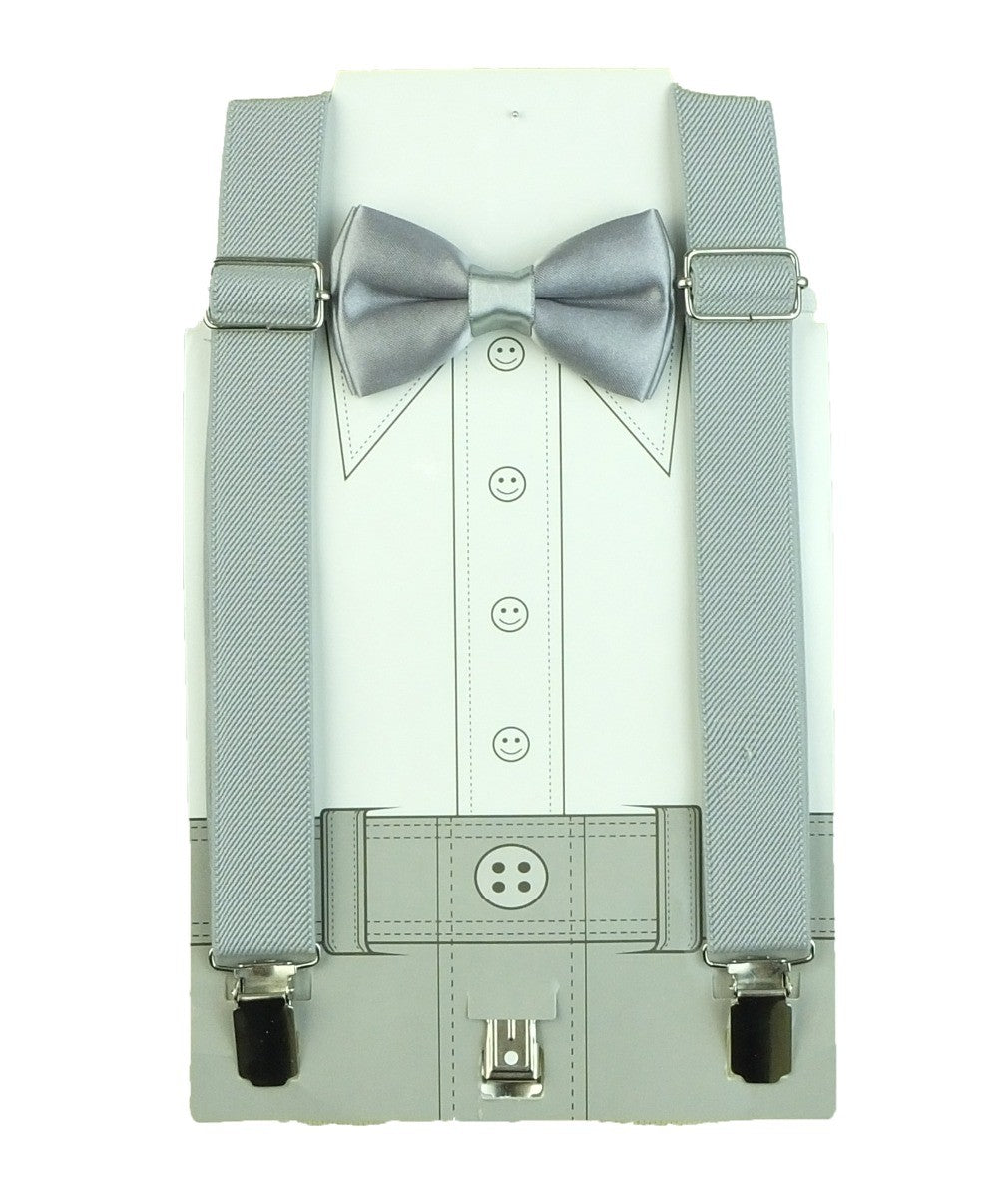 Boys Adjustable Elastic Y-Back Wide Bow Brace Set - Light Grey