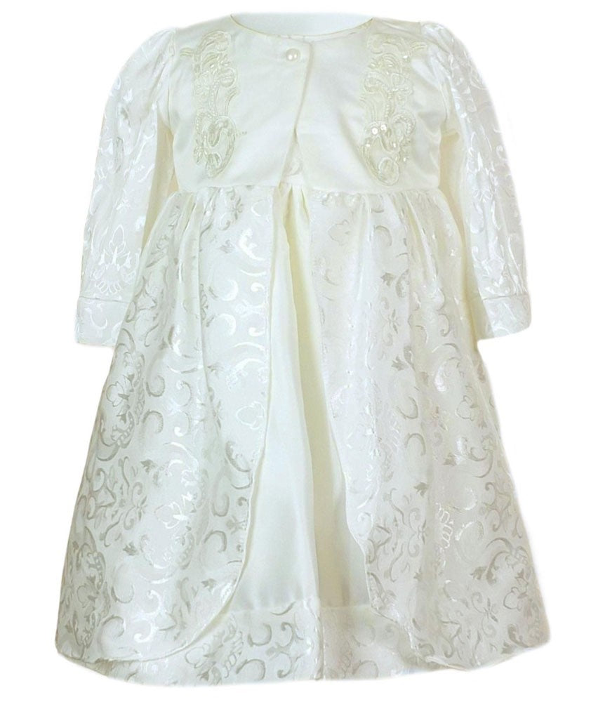 Baby Girls Embroidered Christening Dress Set - Ivory